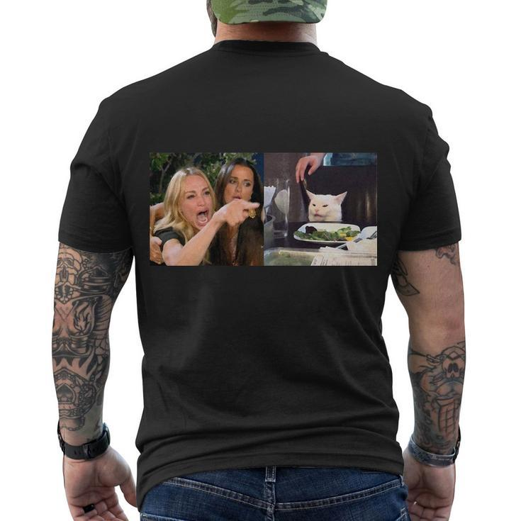 Funny Woman Yelling At Cat Meme Tshirt Men's Crewneck Short Sleeve Back Print T-shirt