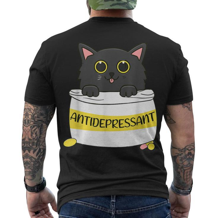 Fur Antidepressant Cute Black Cat Illustration Pet Lover Men's T-shirt Back Print