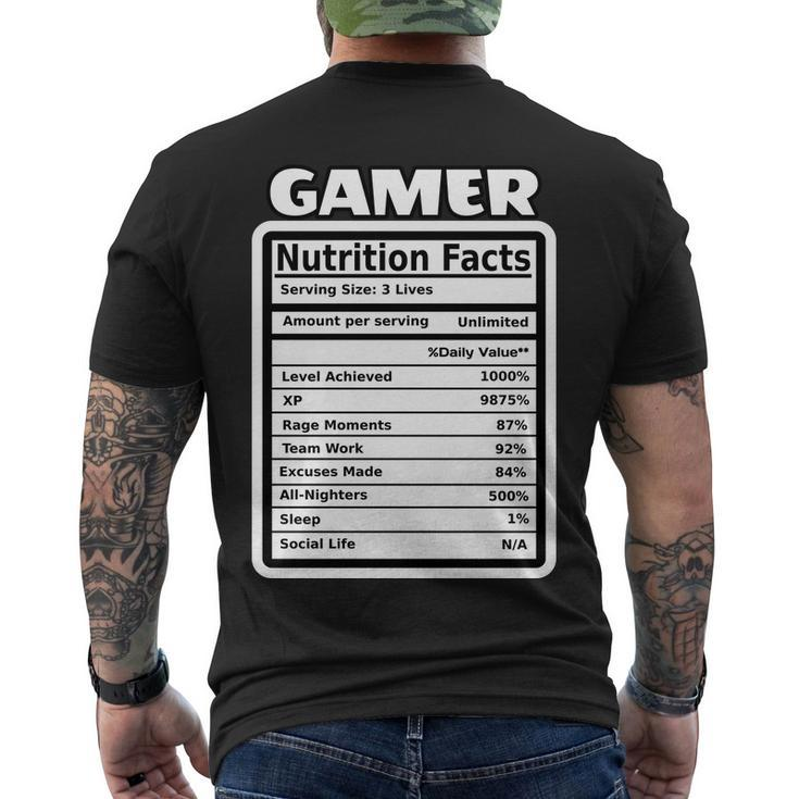 Gamer Nutriotion Facts Men's Crewneck Short Sleeve Back Print T-shirt