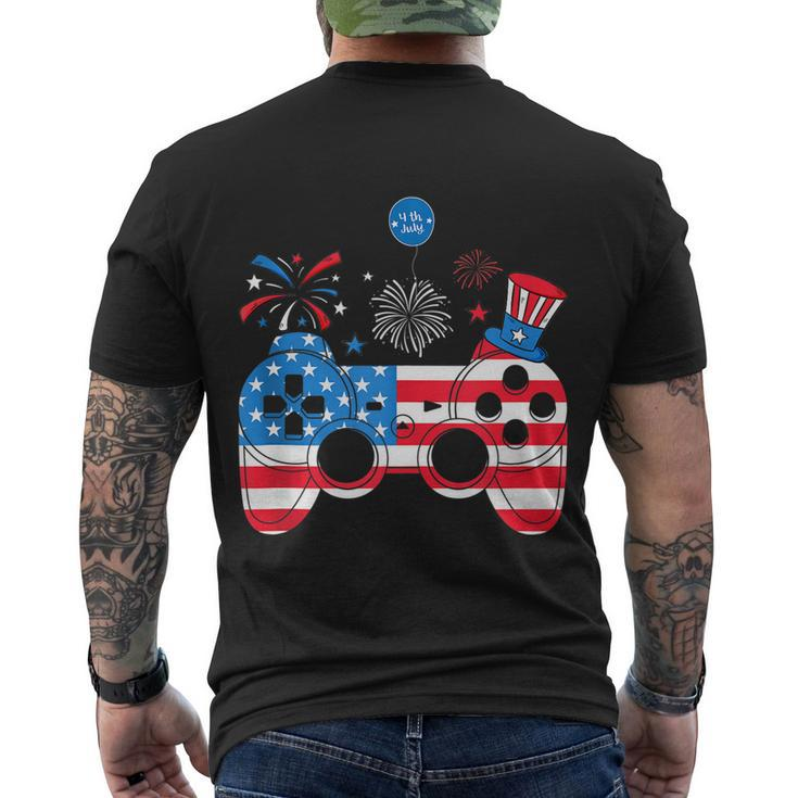 Gamer Video Gaming 4Th Of July Funny Men Boys American Flag Men's Crewneck Short Sleeve Back Print T-shirt
