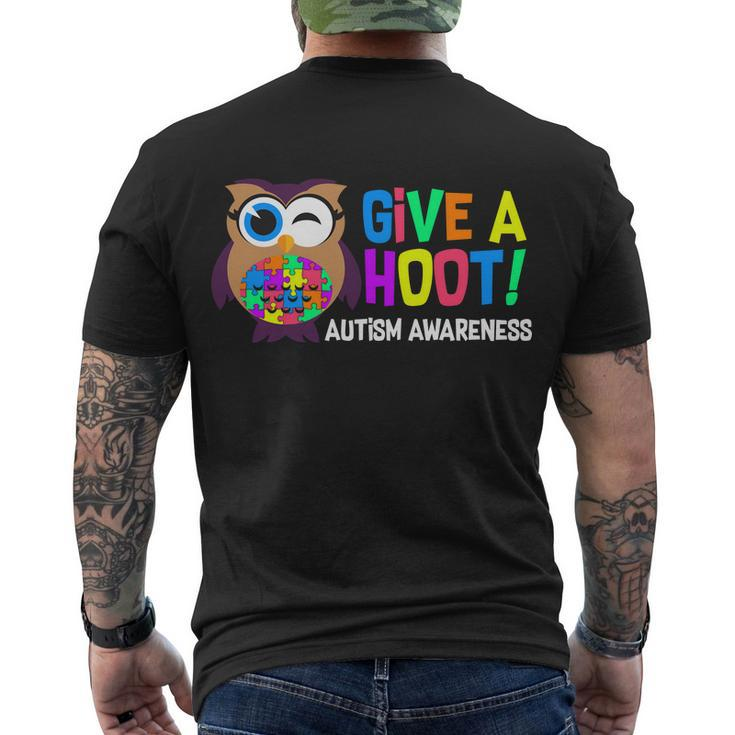 Give A Hoot Autism Awareness Men's Crewneck Short Sleeve Back Print T-shirt