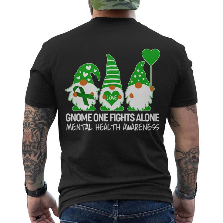 Gnome One Fights Alone Mental Health Awareness Men's Crewneck Short Sleeve Back Print T-shirt