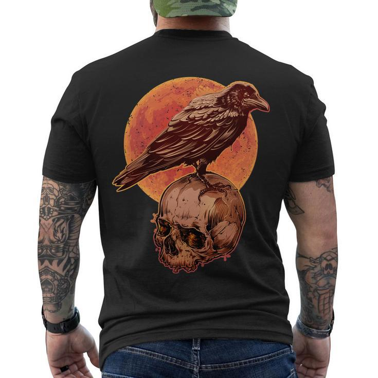 Halloween Cool Raven Crow Skull And Moon Men's Crewneck Short Sleeve Back Print T-shirt