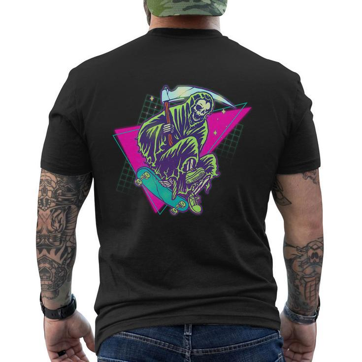 Halloween Retro 80S Skateboarding Grim Reaper Men's Crewneck Short Sleeve Back Print T-shirt