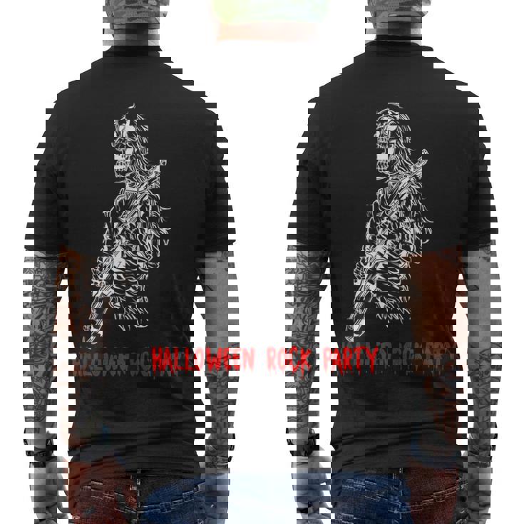 Halloween Rock Party Dancing Guitar Skeleton Playing Rock Men's T-shirt Back Print