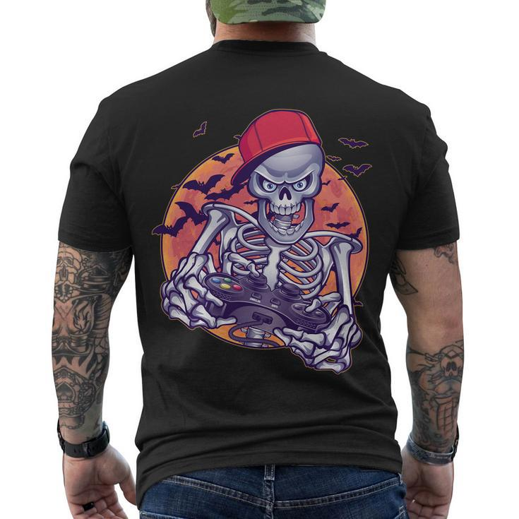 Halloween Video Gamer Skeleton Tshirt Men's Crewneck Short Sleeve Back Print T-shirt