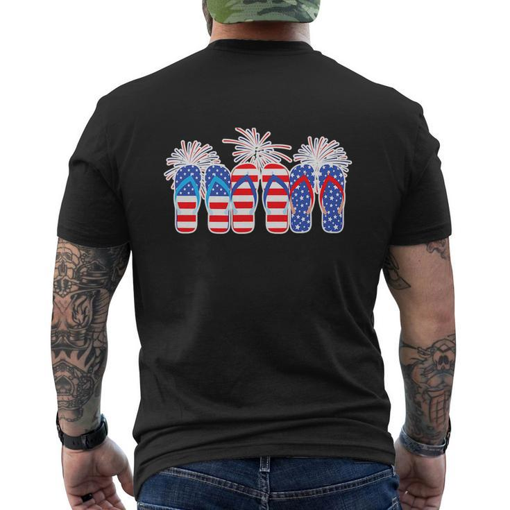 Happy 4Th Of July Flip Flops American Flag Men's Crewneck Short Sleeve Back Print T-shirt