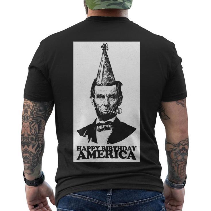 Happy Birthday America Abe Lincoln Men's Crewneck Short Sleeve Back Print T-shirt