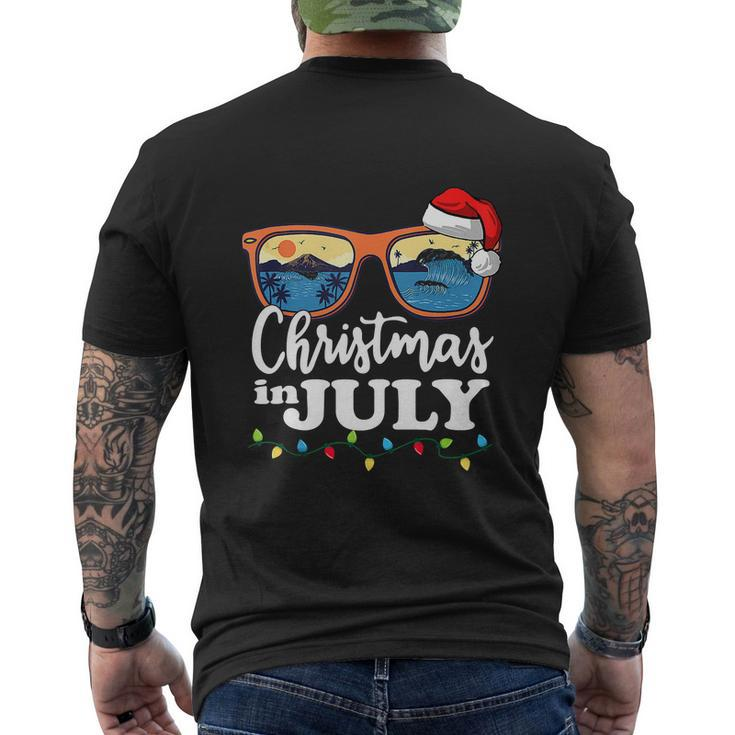 Happy Christmas In July Santa Hat Sunglasses Summer Beach Men's Crewneck Short Sleeve Back Print T-shirt
