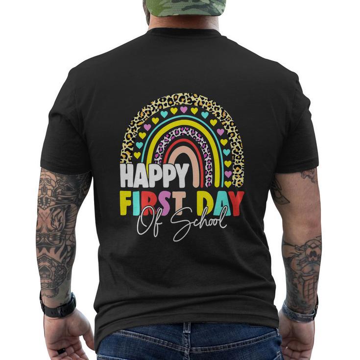 Happy First Day Of School Teacher Back To School Rainbow Men's Crewneck Short Sleeve Back Print T-shirt