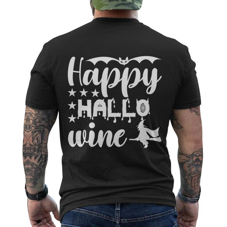 Happy Hallo Wine Cat Halloween Quote Men's Crewneck Short Sleeve Back Print T-shirt