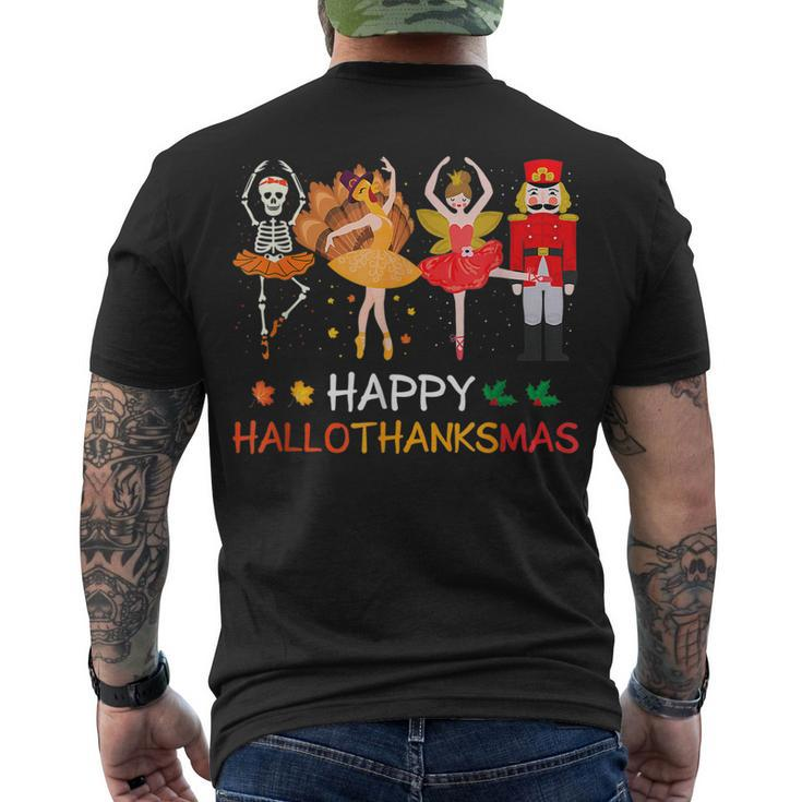 Happy Hallothanksmas Ballet Skeleton Dancing Halloween Party Men's T-shirt Back Print