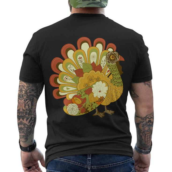 Happy Thanksgiving Floral Turkey Tshirt Men's Crewneck Short Sleeve Back Print T-shirt