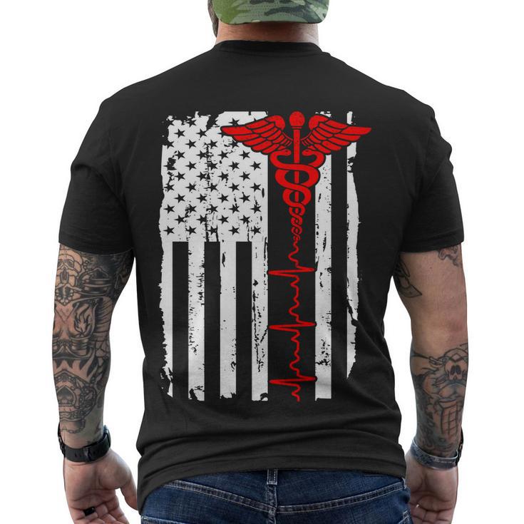 Healthcare Front Line Us Flag Men's Crewneck Short Sleeve Back Print T-shirt