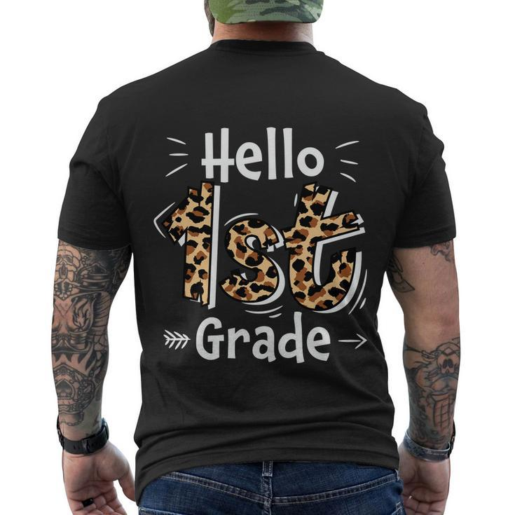 Hello 1St Grade Leopard Back To School First Day Of School Men's Crewneck Short Sleeve Back Print T-shirt