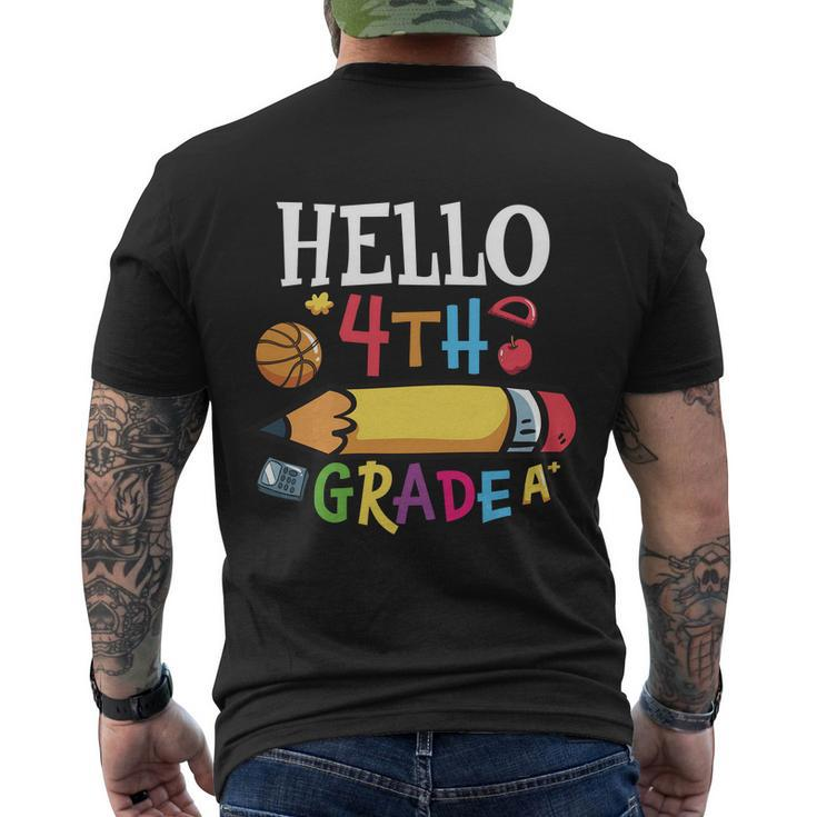Hello 4Th Grade Pencil First Day Of School Back To School Men's Crewneck Short Sleeve Back Print T-shirt