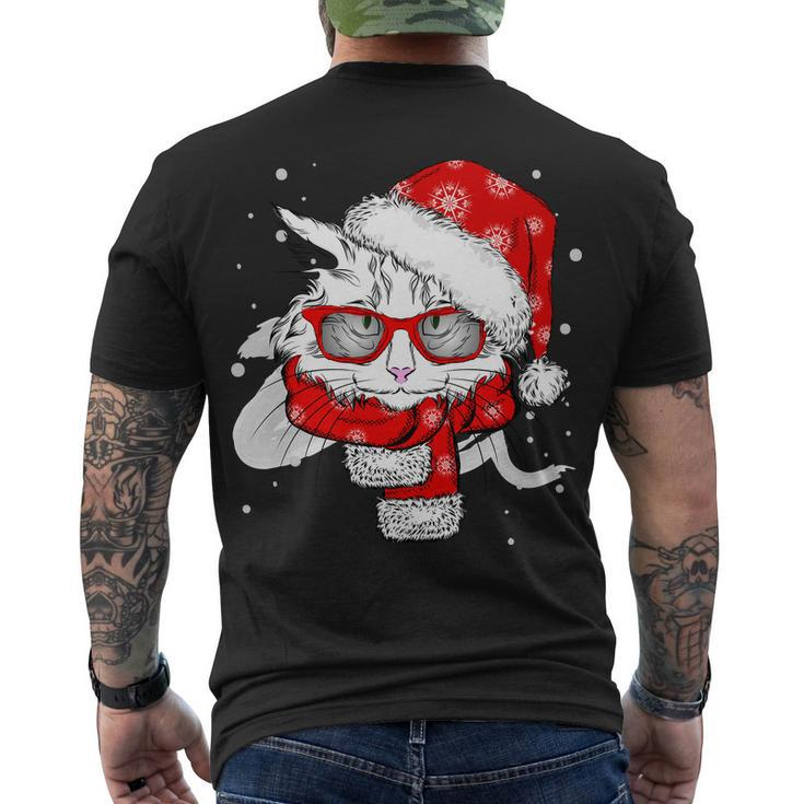Hipster Christmas Cat Men's Crewneck Short Sleeve Back Print T-shirt