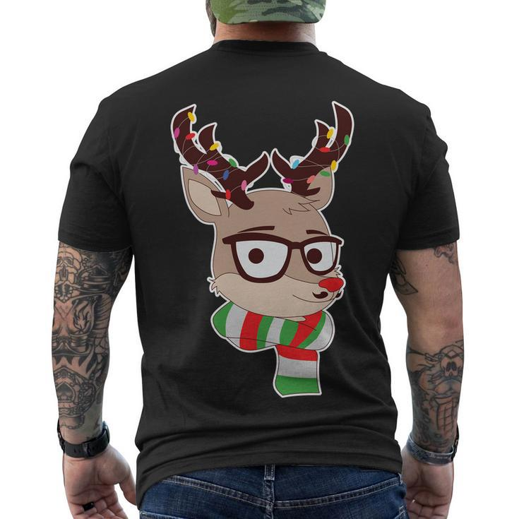 Hipster Red Nose Reindeer Christmas Lights Men's T-shirt Back Print