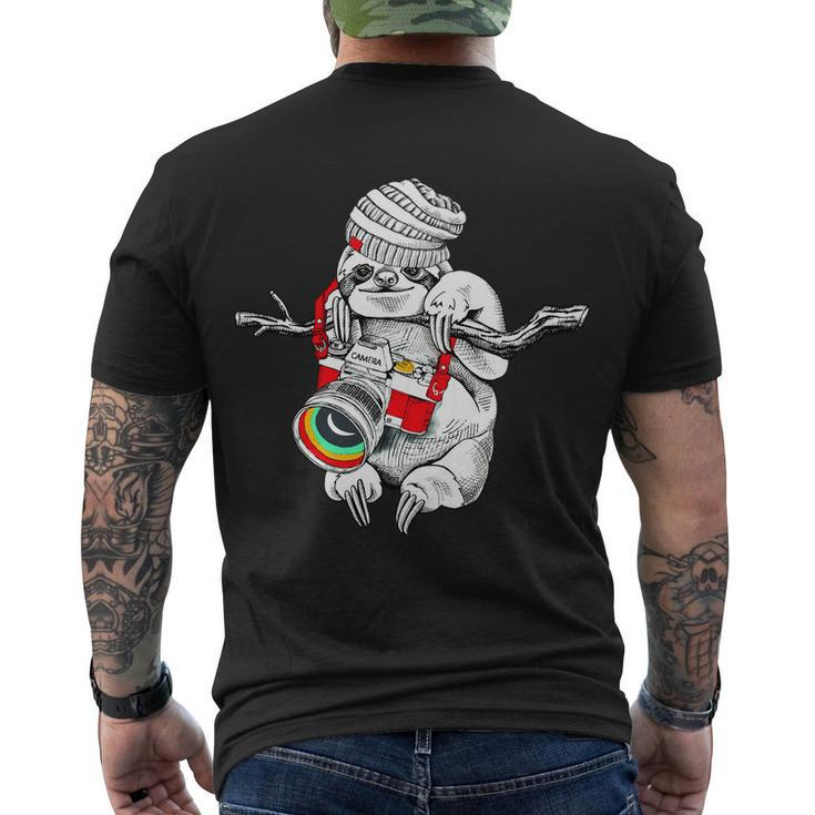 Hipster Sloth With Retro Camera Men's Crewneck Short Sleeve Back Print T-shirt