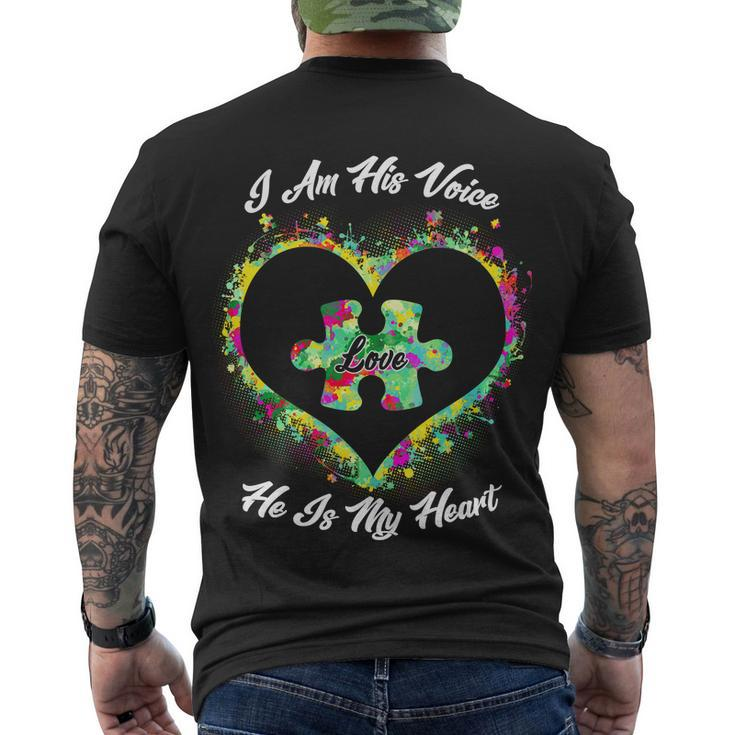 I Am His Voice He Is My Heart- Autism Awareness Tshirt Men's Crewneck Short Sleeve Back Print T-shirt