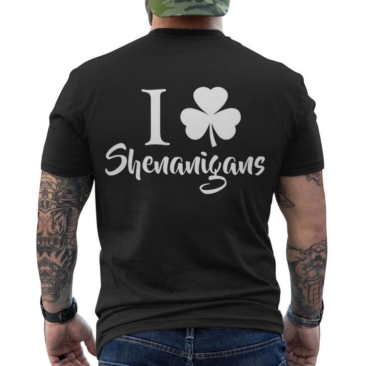 I Clover Shenanigans Irish Shamrock Tshirt Men's Crewneck Short Sleeve Back Print T-shirt