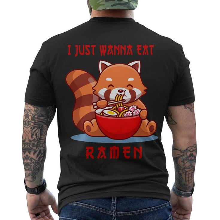 I Just Wanna Eat Ramen Cute Red Panda Men's Crewneck Short Sleeve Back Print T-shirt