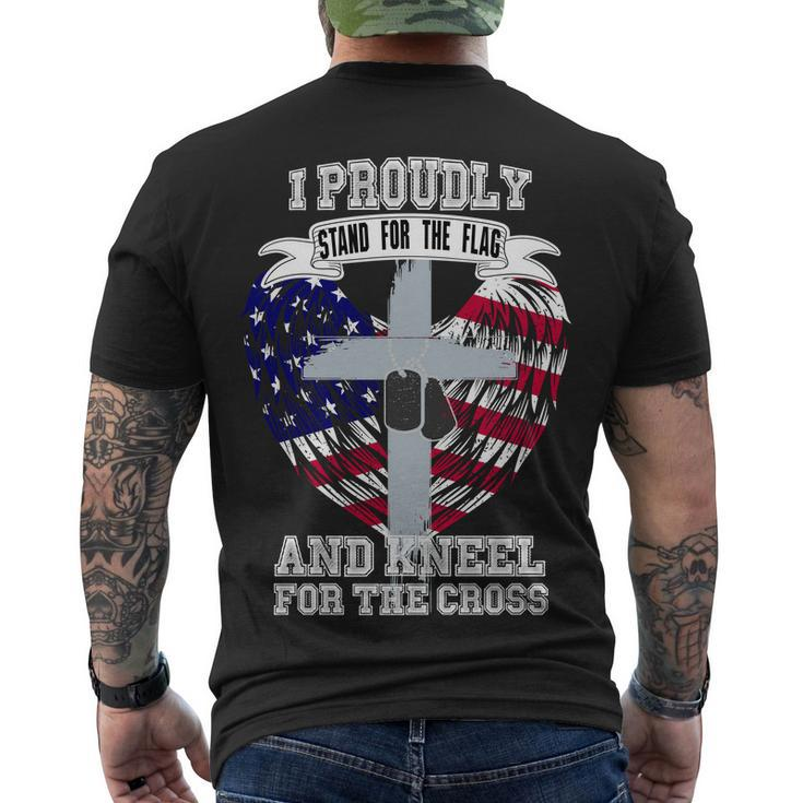I Proudly Stand For The Flag And Kneel For The Cross Tshirt Men's Crewneck Short Sleeve Back Print T-shirt