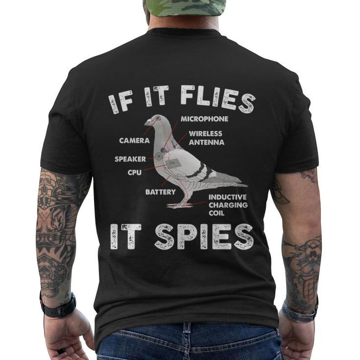 If It Flies It Spies Pigeon Anatomy Bird Arent Real Men's Crewneck Short Sleeve Back Print T-shirt