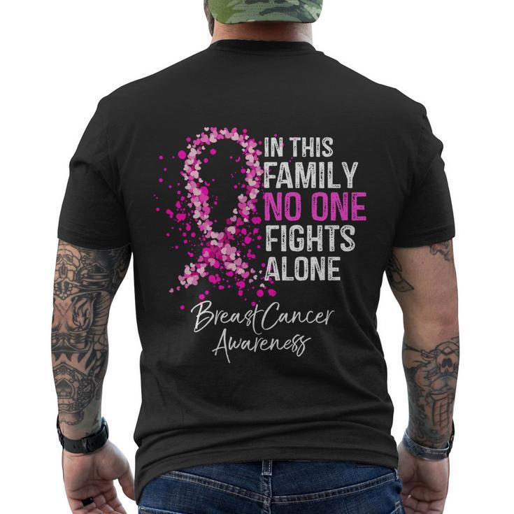 In This Family No One Fights Alone Breast Cancer Awareness Gift Men's Crewneck Short Sleeve Back Print T-shirt