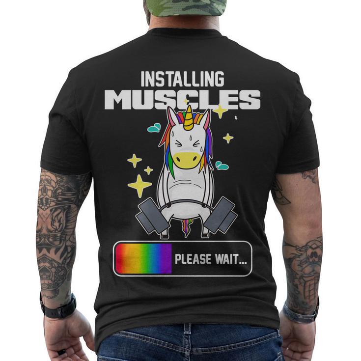 Installing Muscles Unicorn Lifting Men's Crewneck Short Sleeve Back Print T-shirt