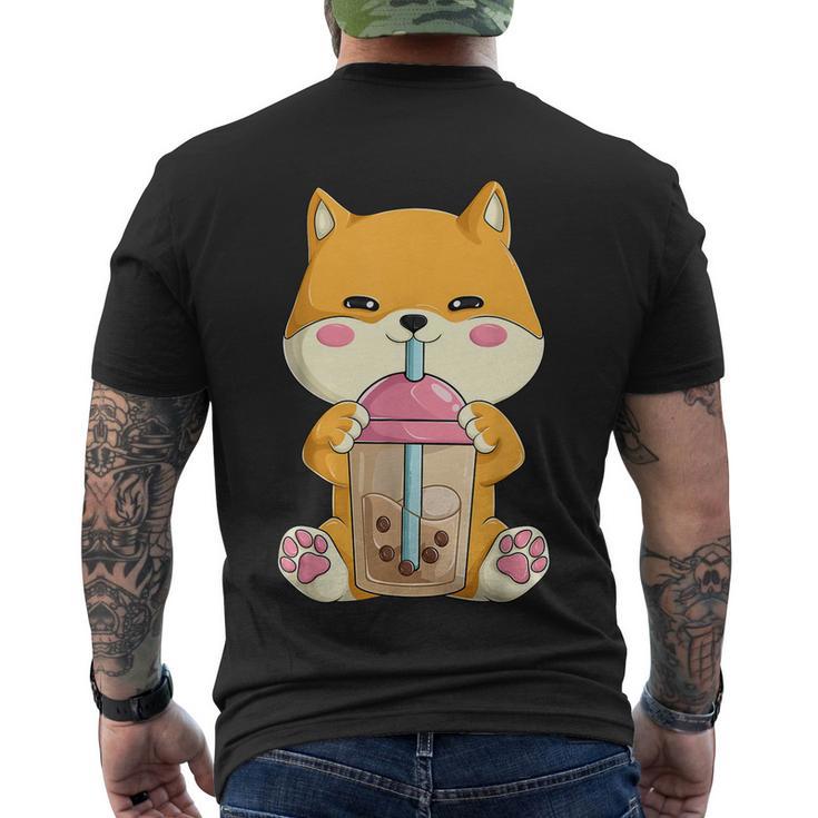 Japanese Shiba Inu Shirts Womenn Girls Kawaii Bubble Boba Tea Men's Crewneck Short Sleeve Back Print T-shirt