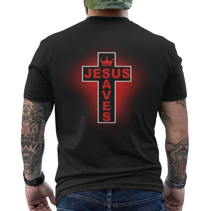 Jesus Saves Christian Faith Cross Men's Crewneck Short Sleeve Back Print T-shirt