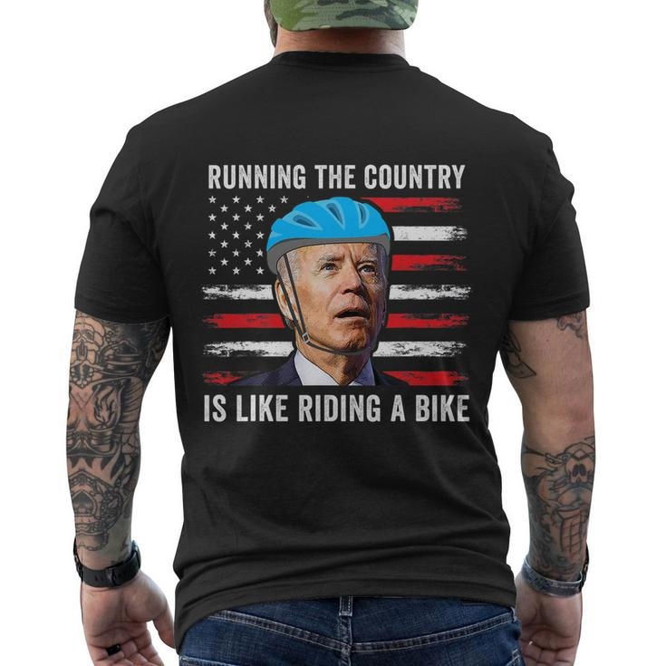 Joe Biden Falling Off His Bicycle Funny Biden Falls Off Bike America Flag Men's Crewneck Short Sleeve Back Print T-shirt