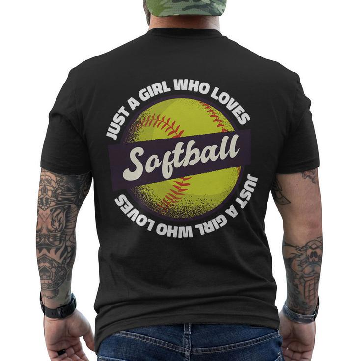 Just A Girl Who Loves Softball Men's Crewneck Short Sleeve Back Print T-shirt