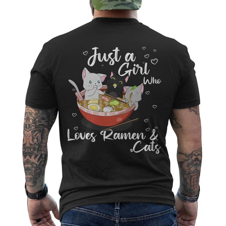 Just A Girl Who Loves Ramen And Cats Men's T-shirt Back Print - Thegiftio