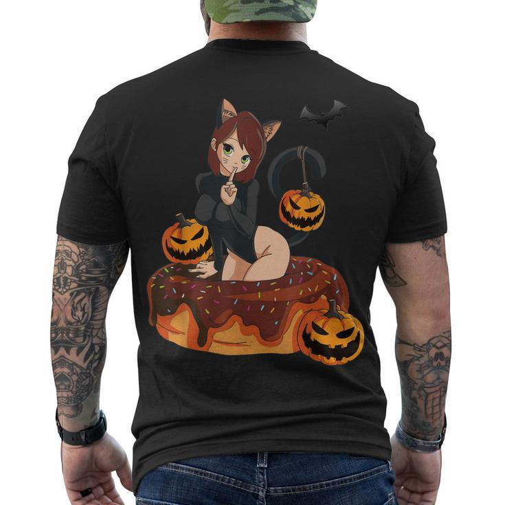 Kawaii Anime Halloween Black Cat Sexy Anime Girl In Donut Men's T-shirt Back Print