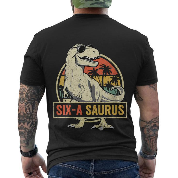 Kids 6 Year Old Dinosaur Birthday 6ThRex Dino Six Saurus Men's Crewneck Short Sleeve Back Print T-shirt