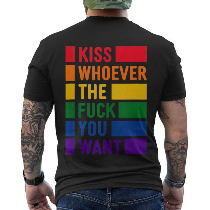 Kiss Whoever The Fuck You Want Lgbt Rainbow Pride Flag Men's Crewneck Short Sleeve Back Print T-shirt
