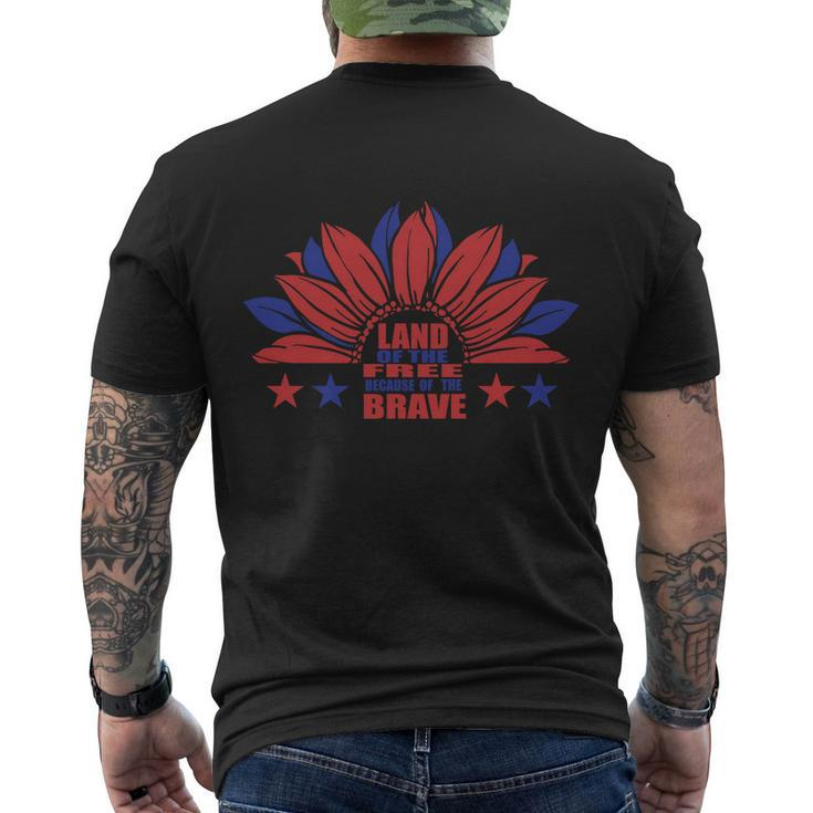 Land Of The Free Because Of The Brave Sunflower American Flag 4Th Of July Men's Crewneck Short Sleeve Back Print T-shirt