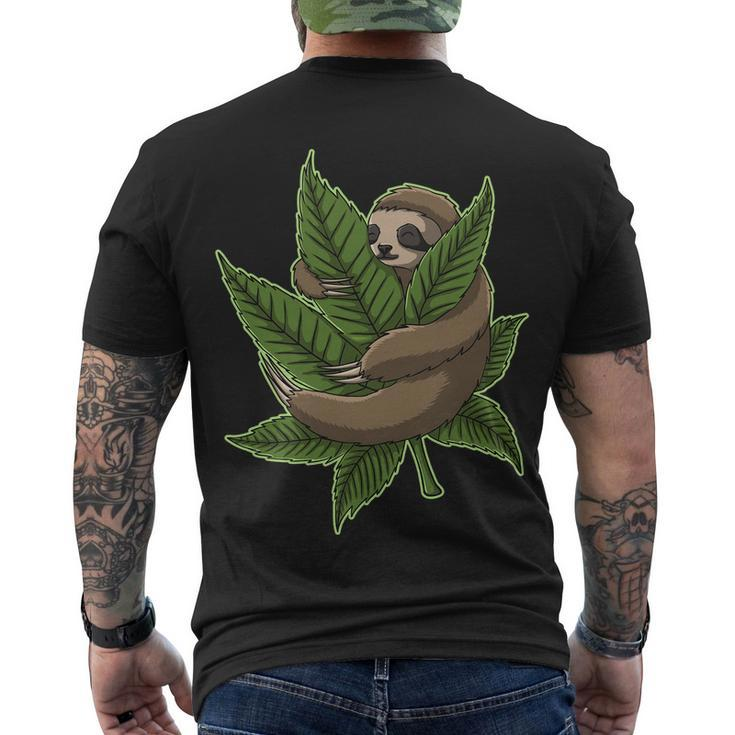 Lazy Sloth Cannabis Leaf Men's Crewneck Short Sleeve Back Print T-shirt