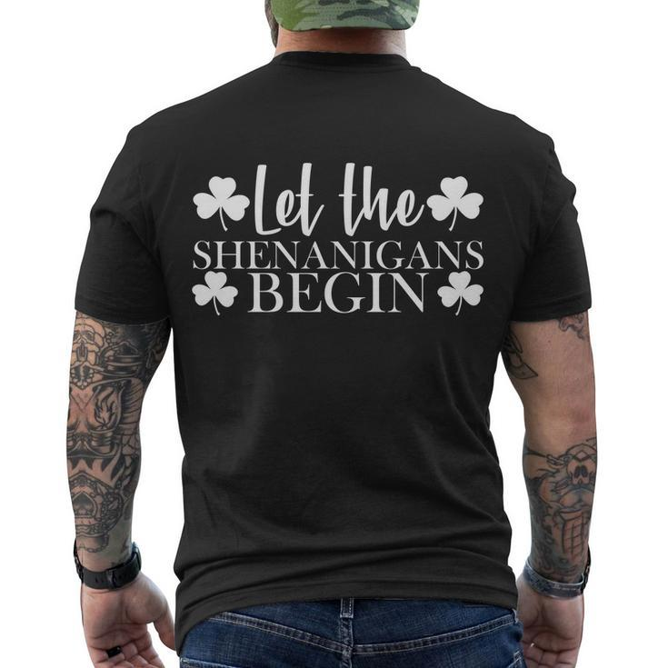 Let The Shenanigans Beginst Pattys Day Party Men's Crewneck Short Sleeve Back Print T-shirt