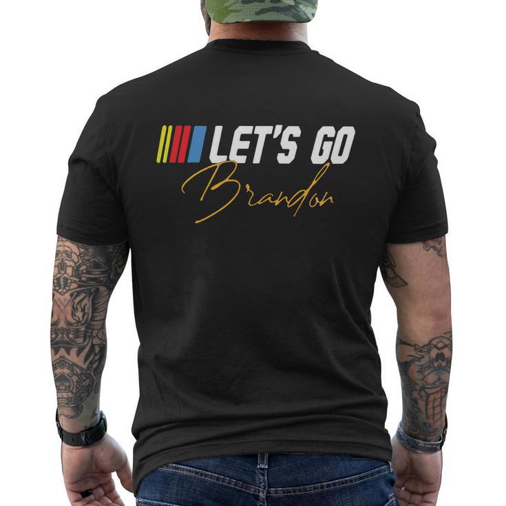 Lets Go Brandon Funny Biden Chant Brandon Biden American Flag Men's Crewneck Short Sleeve Back Print T-shirt