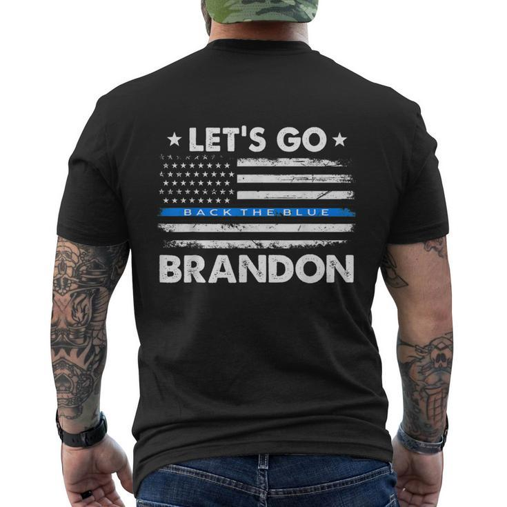 Lets Go Brandon Shirt Thin Blue Line Us Flag Men's Crewneck Short Sleeve Back Print T-shirt