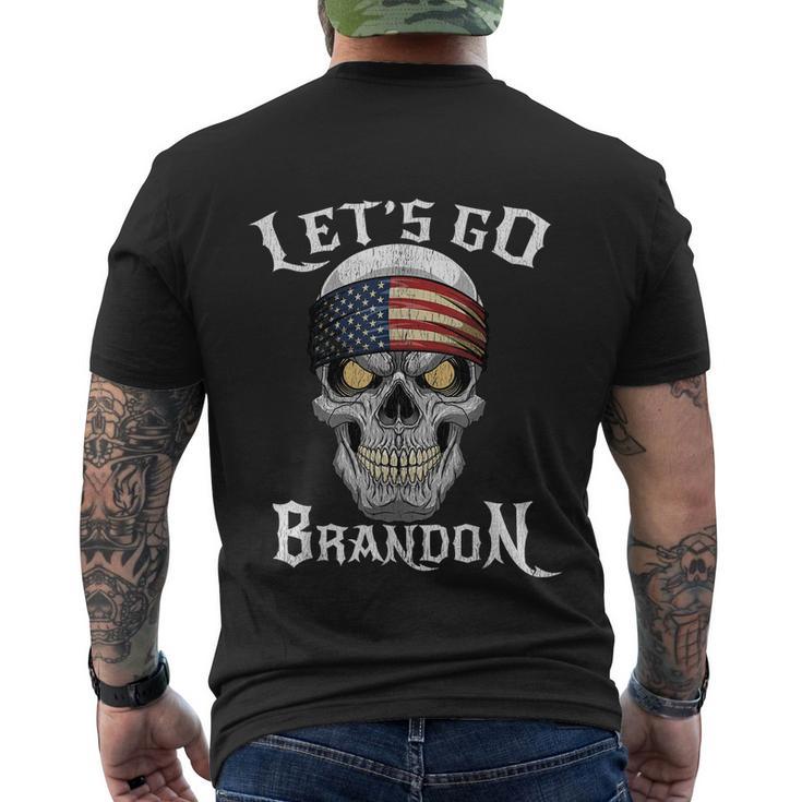 Lets Go Brandon Skull Head American Flag Conservative Tshirt Men's Crewneck Short Sleeve Back Print T-shirt