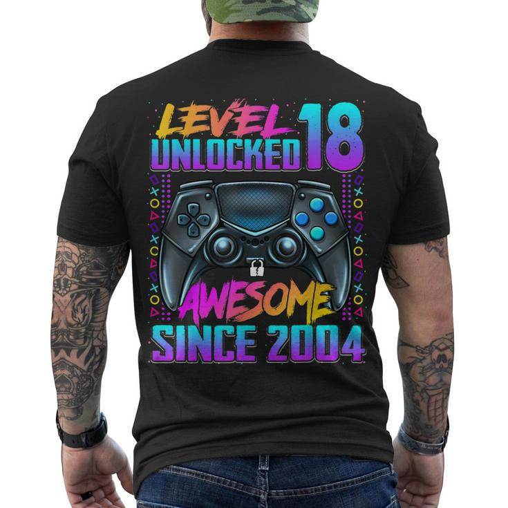Level 18 Unlocked Awesome Since 2004 18Th Birthday Gaming Men's T-shirt Back Print
