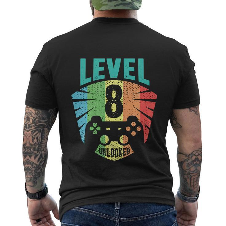 Level 8 Unlocked 8Th Birthday Boy Girl Gamer Level Men's T-shirt Back Print