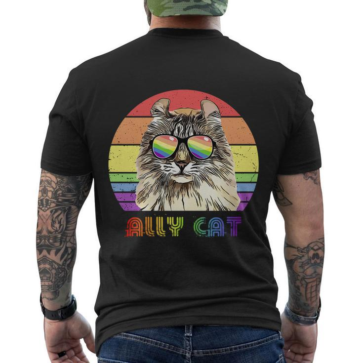 Lgbtq Ally Cat Rainbow Gay Pride Flag Lgbt Funny Gift Men's Crewneck Short Sleeve Back Print T-shirt