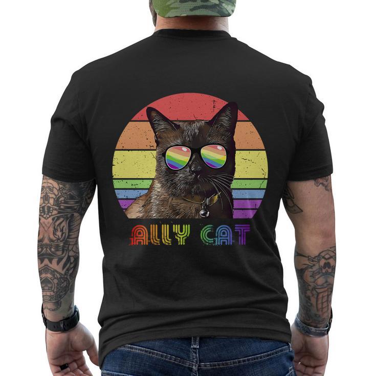 Lgbtq Ally Cat Rainbow Gay Pride Flag Lgbt Gift Men's Crewneck Short Sleeve Back Print T-shirt