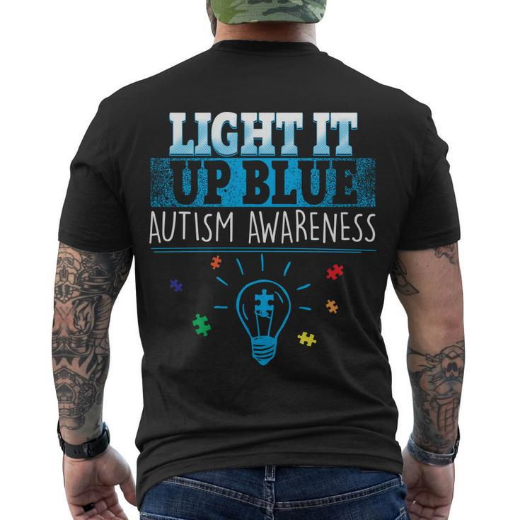 Light It Up Blue Autism Puzzle Bulb Tshirt Men's Crewneck Short Sleeve Back Print T-shirt