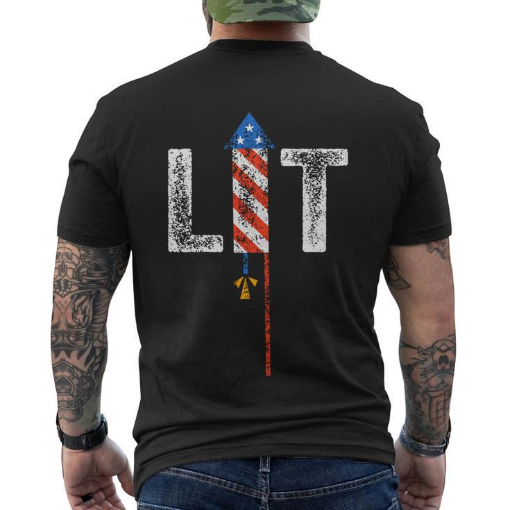 Lit 4Th Of July Patriotic American Fireworks Usa Fourth Cute Gift Men's Crewneck Short Sleeve Back Print T-shirt